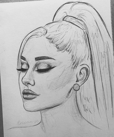 Portrait pencil drawing, sketch, Ariana Grande